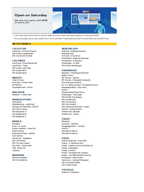 Branch List with Saturday banking October 22 .